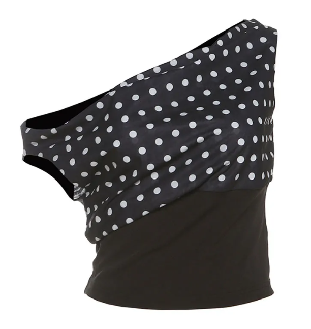 Retro Polka Dot One-Shoulder Crop Top for Women