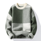 Men's Round Neck Thick Sweater with Geometric Design