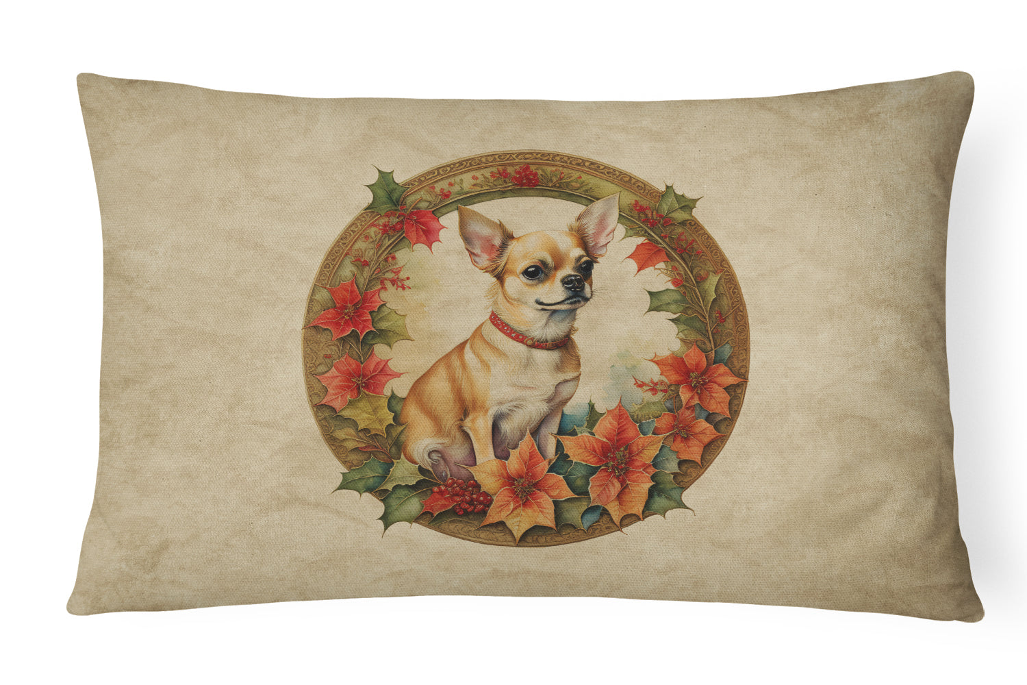 Chihuahua Christmas Flowers Throw Pillow