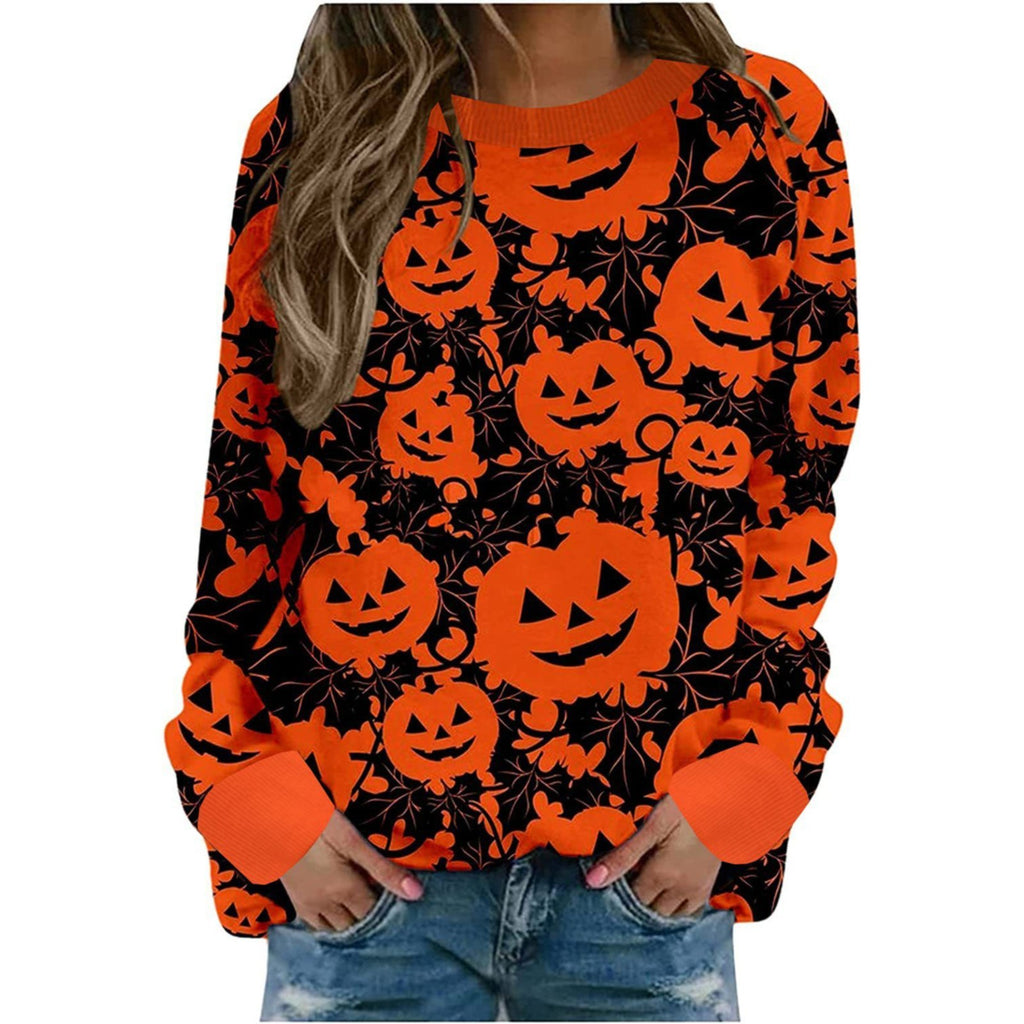 Women's Pumpkin Print Hoodie - Fashionable Loose Fit | Streetwear