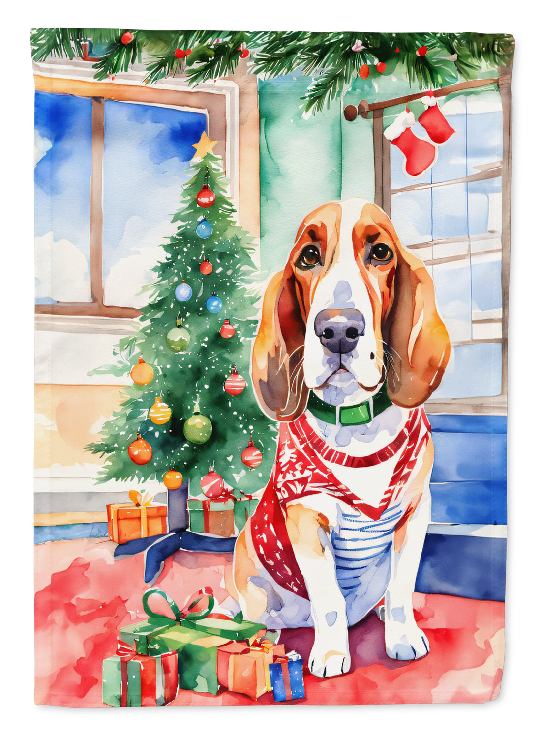 Basset Hound Christmas Garden Flag