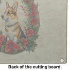 Corgi Christmas Flowers Glass Cutting Board