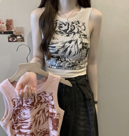 Cartoon Cat Printed V-neck Camisole Summer Top