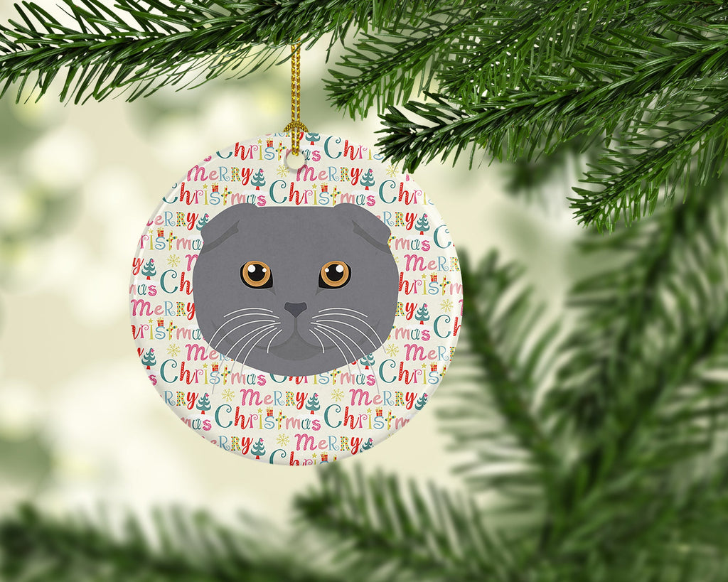 Scottish Fold Cat Christmas Ceramic Ornament