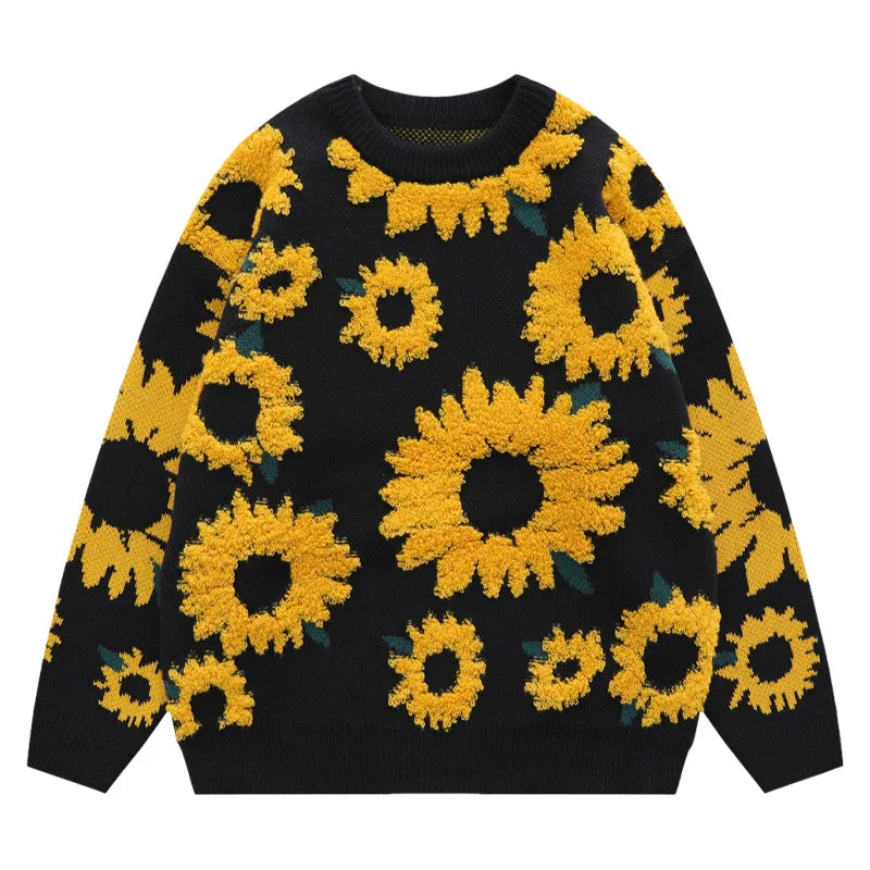 Couples Oversize Knit Sweater with Chrysanthemum Print