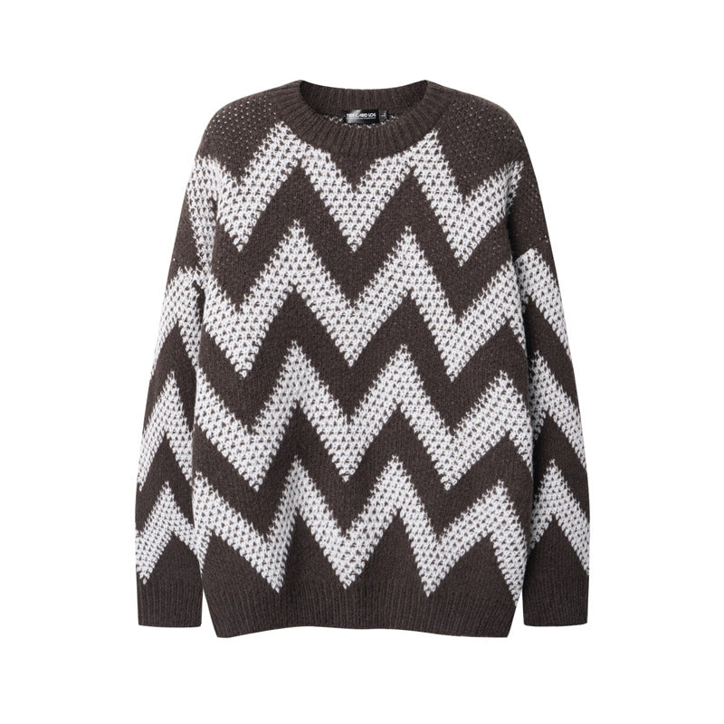 Retro Plaid Wave Striped Sweater
