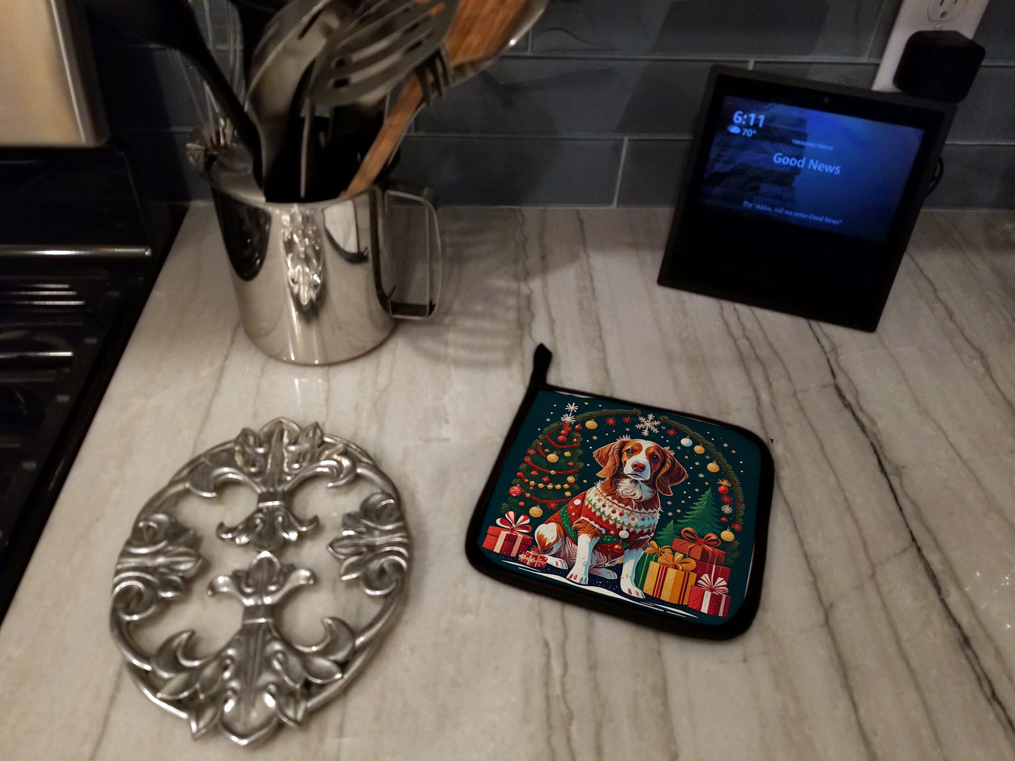 Brittany Spaniel Christmas Pair of Pot Holders