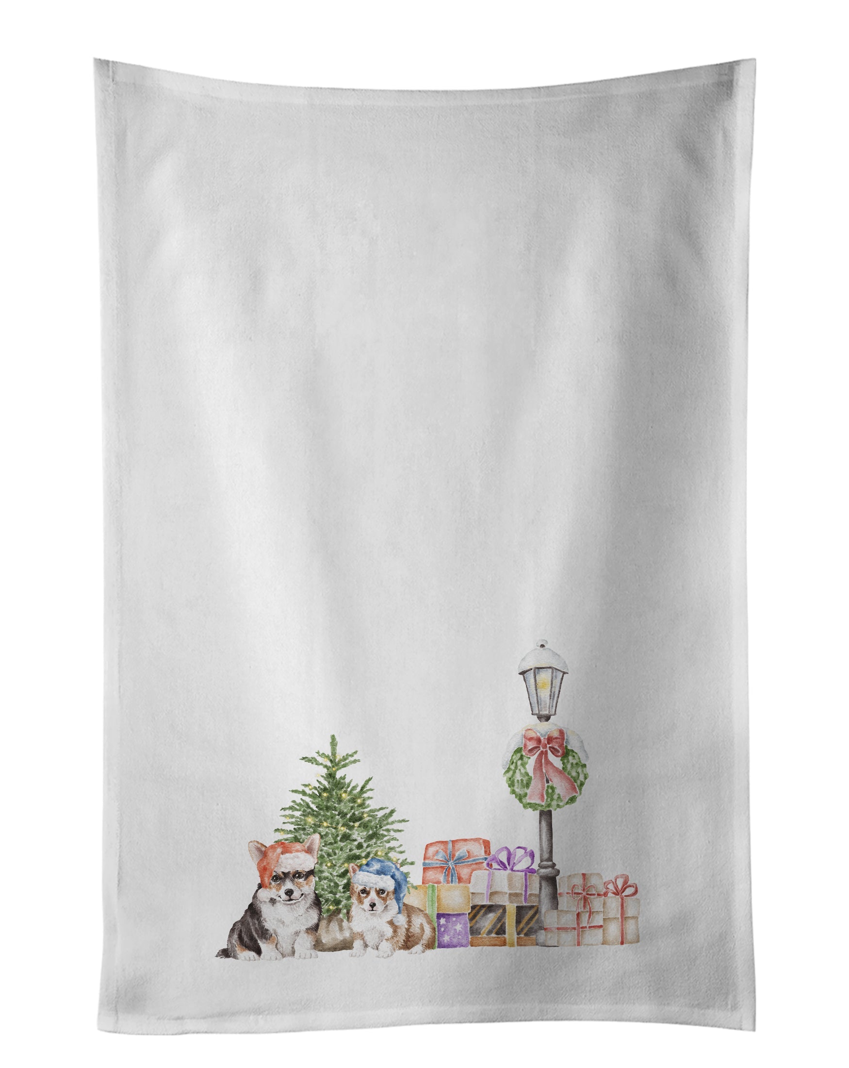 Corgi Tricolor and Puppy with Christmas Wonderland Kitchen Towel Set of 2