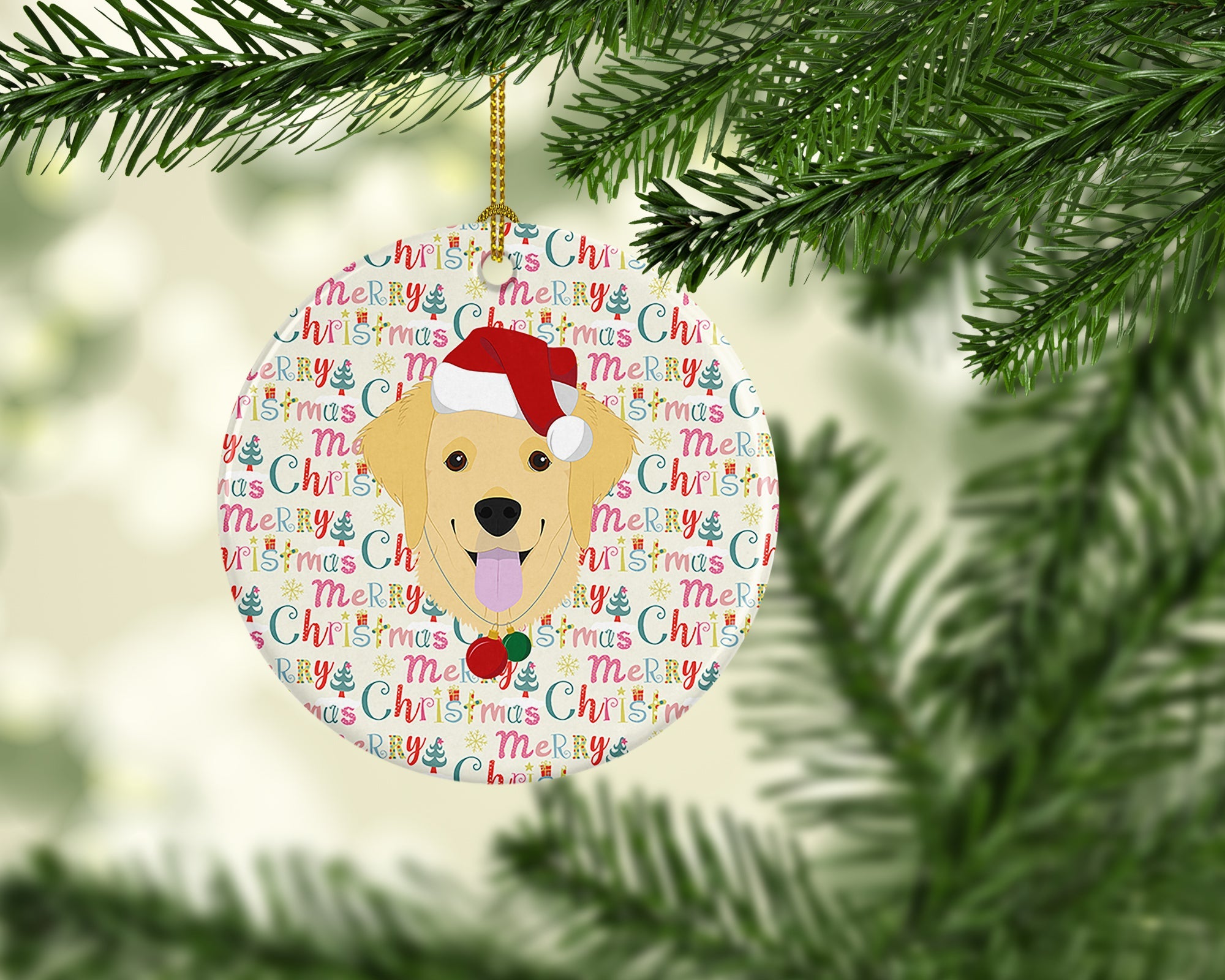 Golden Retriever Merry Christmas Ceramic Ornament