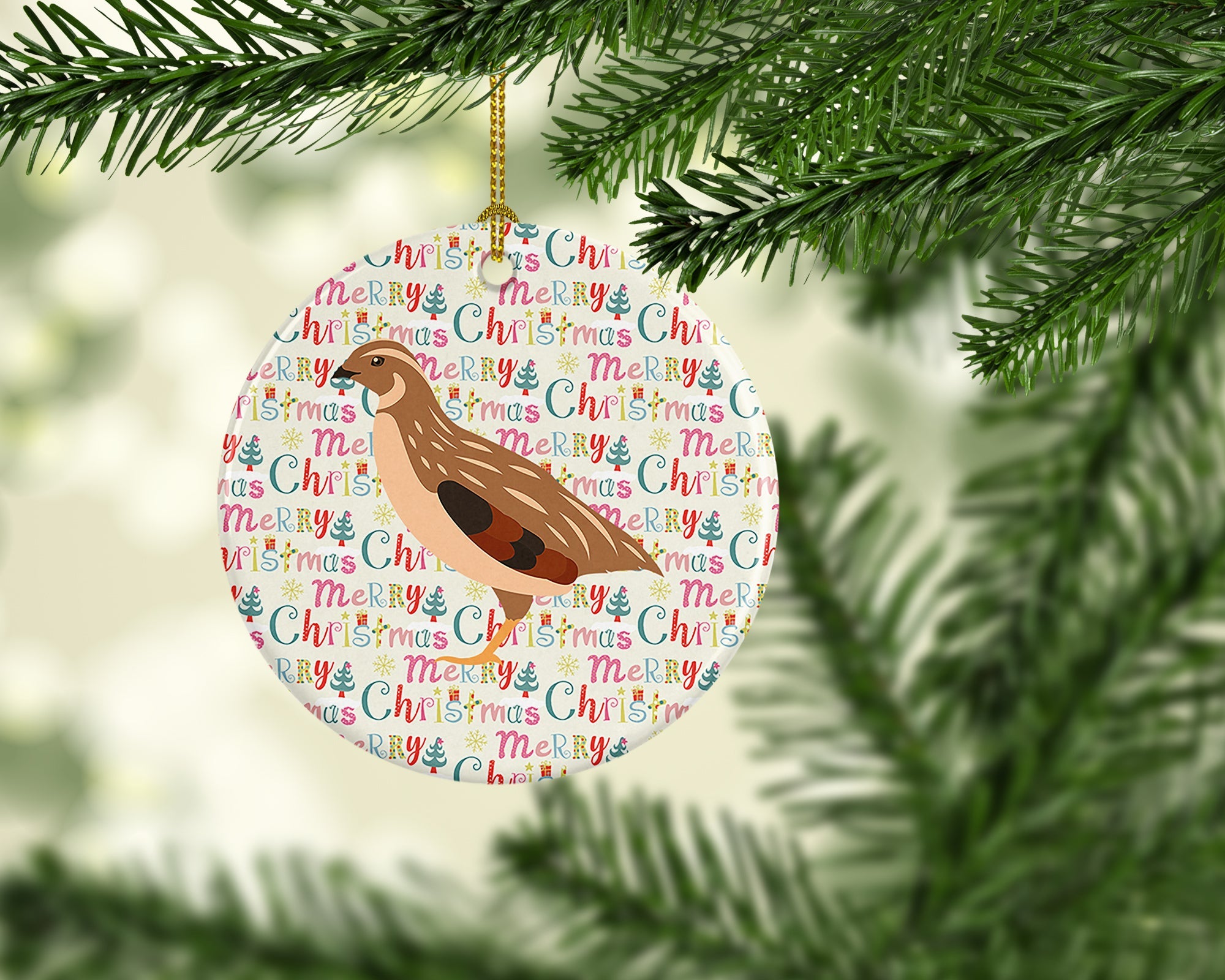 Golden Phoenix Quail Christmas Ceramic Ornament
