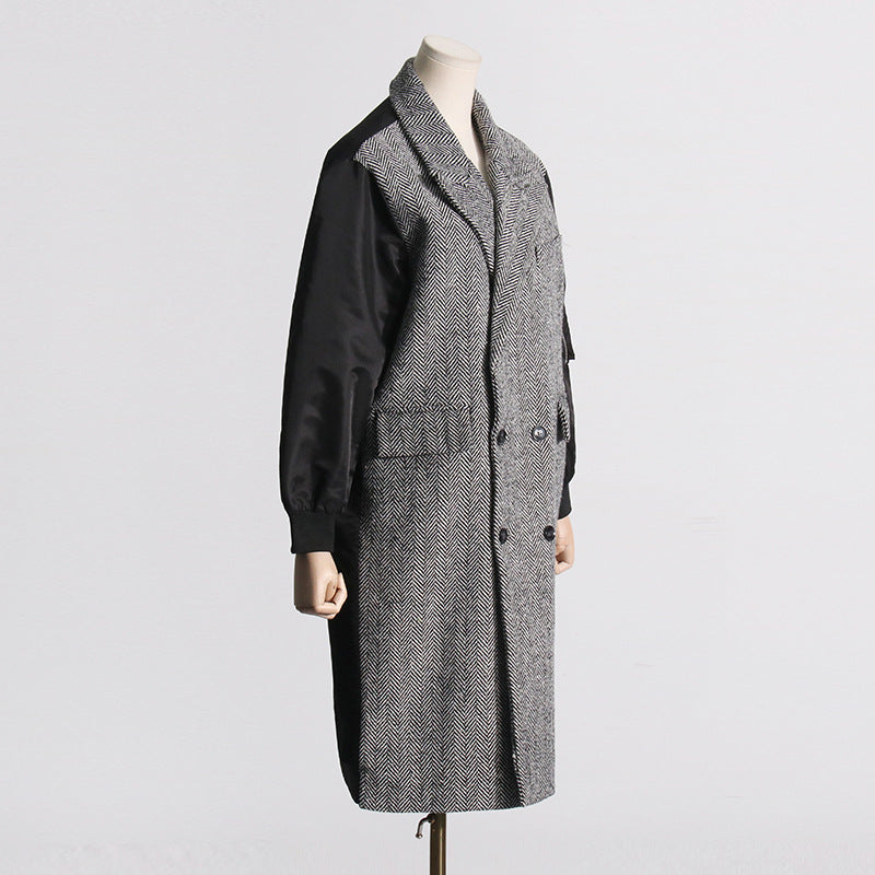 Elegant Contrast Color Long Trench Coat for Women 2024