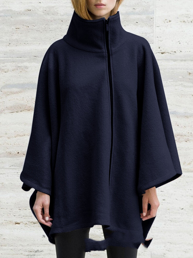 Plus Size Mid-Length Zipper Long-Sleeved Jacket for Women