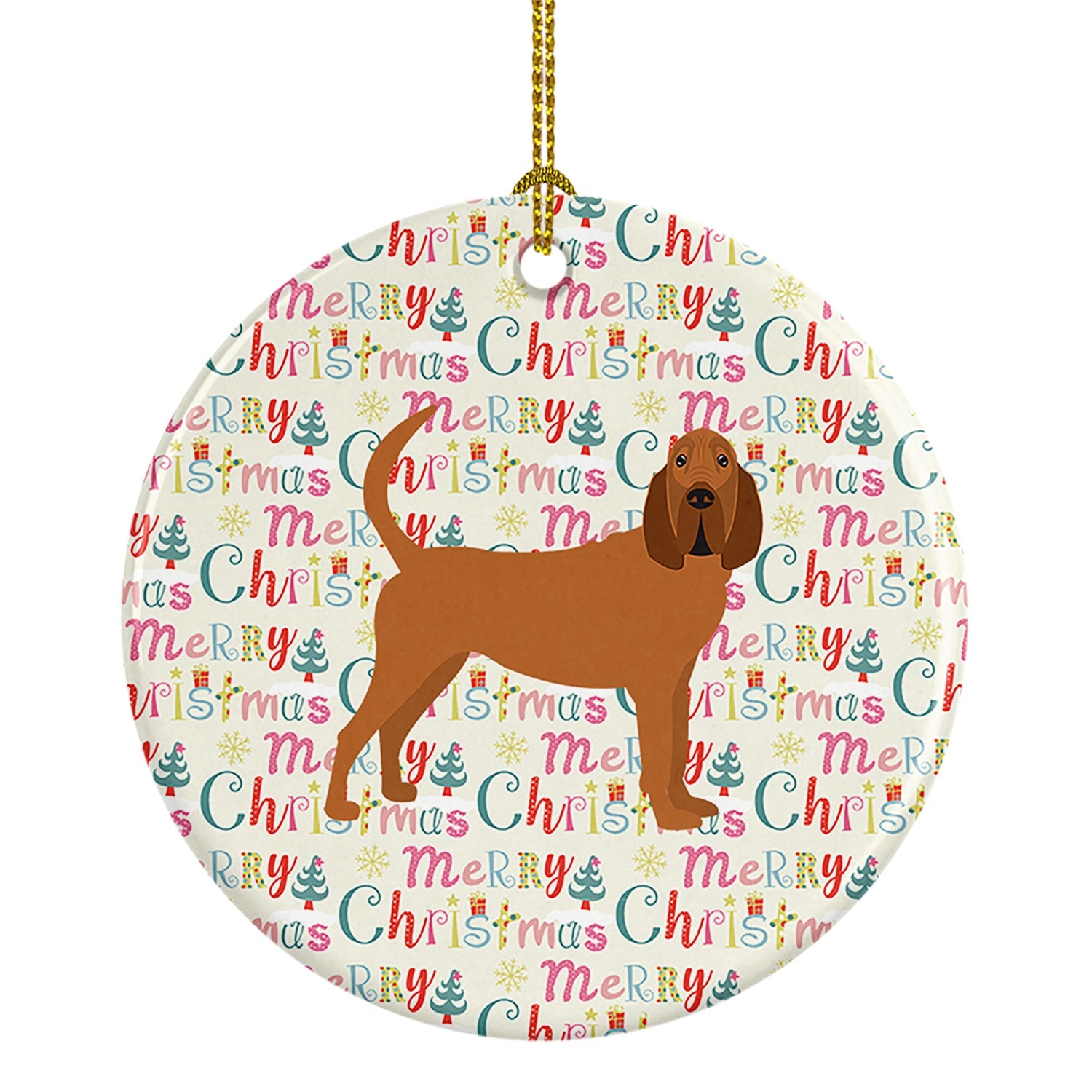Bloodhound Merry Christmas Ceramic Ornament