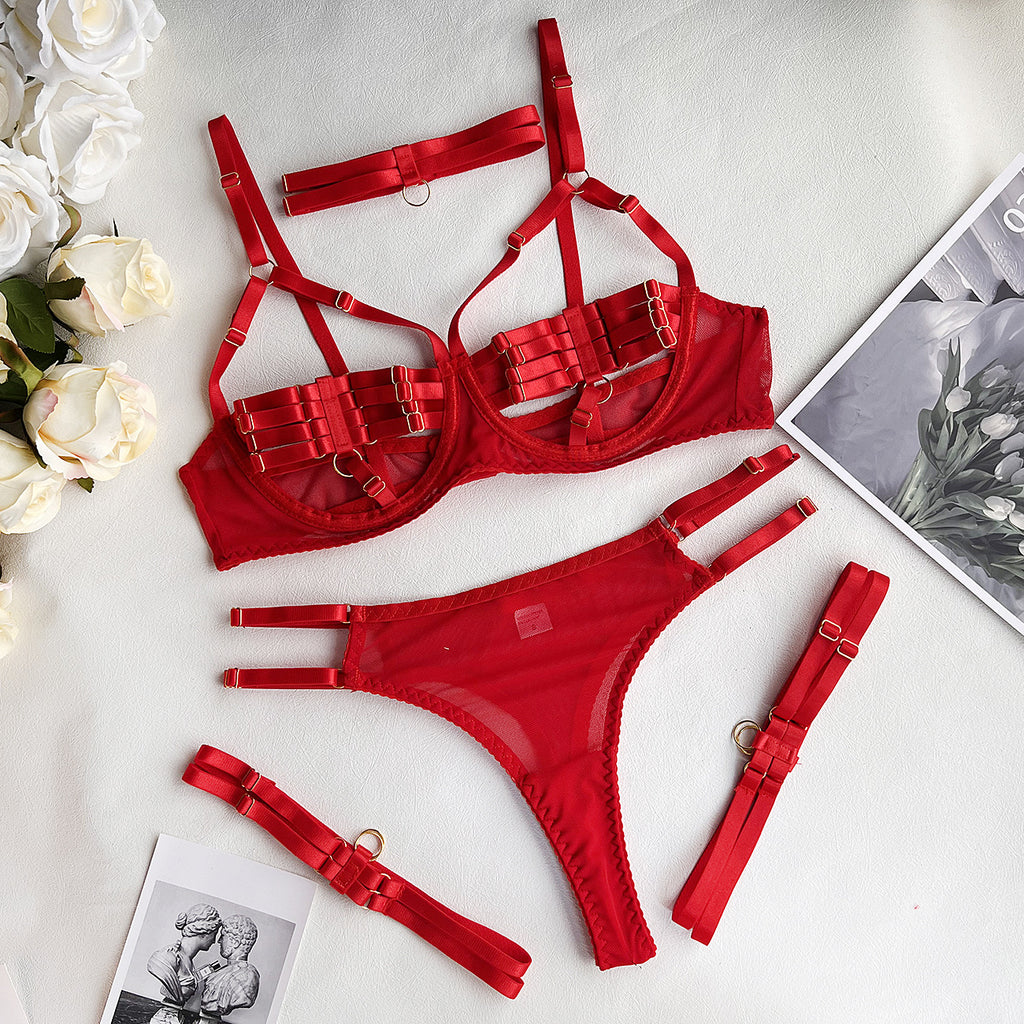 Fashionable Lace-Up Lingerie Set with Complex Design