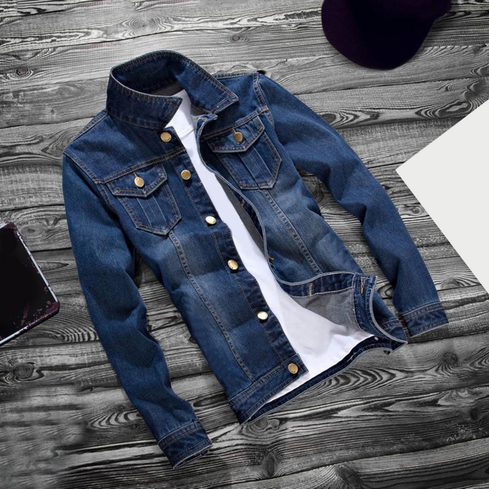 Men's Slim Fit Denim Jacket with Long Sleeves