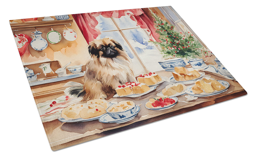 Pekingese Christmas Cookies Glass Cutting Board
