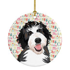 Doodle Silver and White #1 Christmas Ceramic Ornament