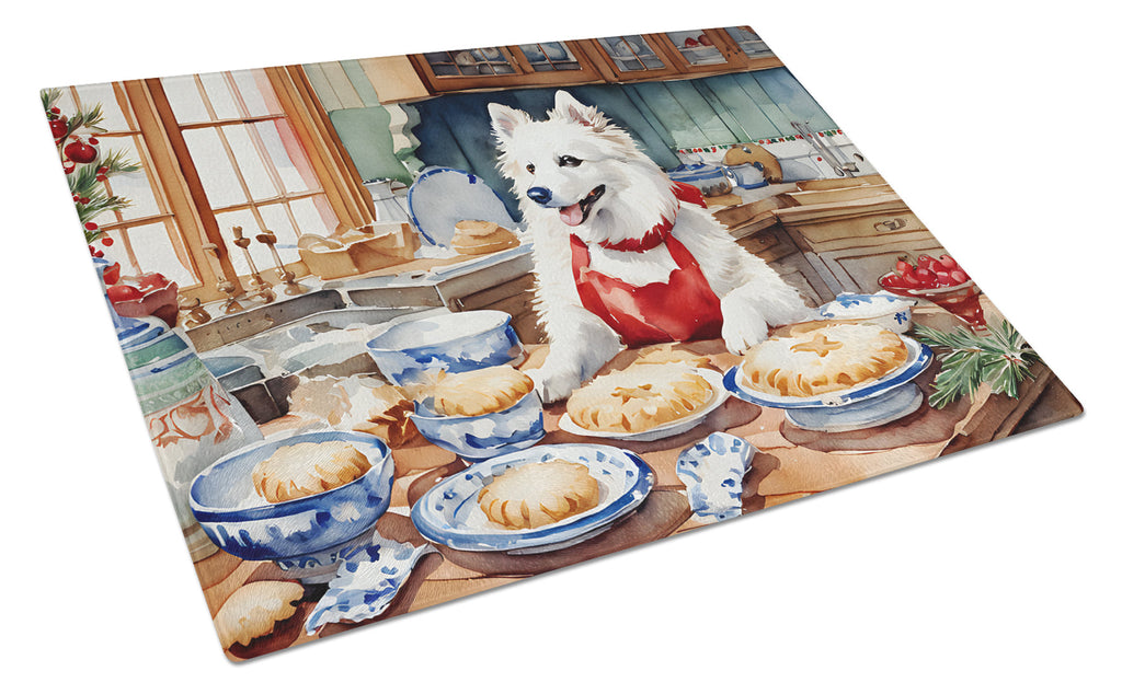 American Eskimo Christmas Cookies Glass Cutting Board
