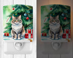 Kurilian Bobtail Cat By the Christmas Tree Ceramic Night Light