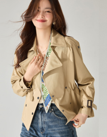 Comfortable Cotton Short Trench Coat with Good Texture
