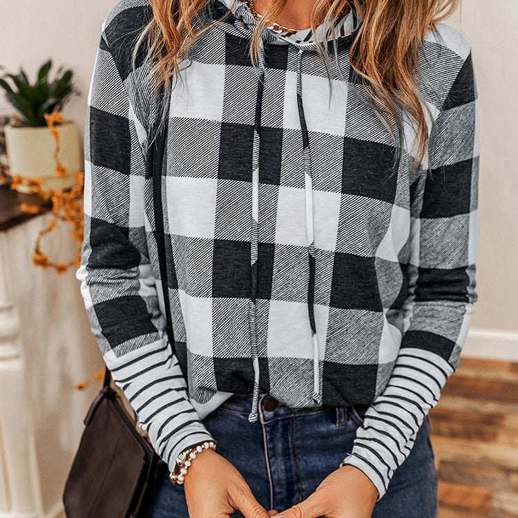 Casual Plaid Stitch Hoodie for Women | Streetwear