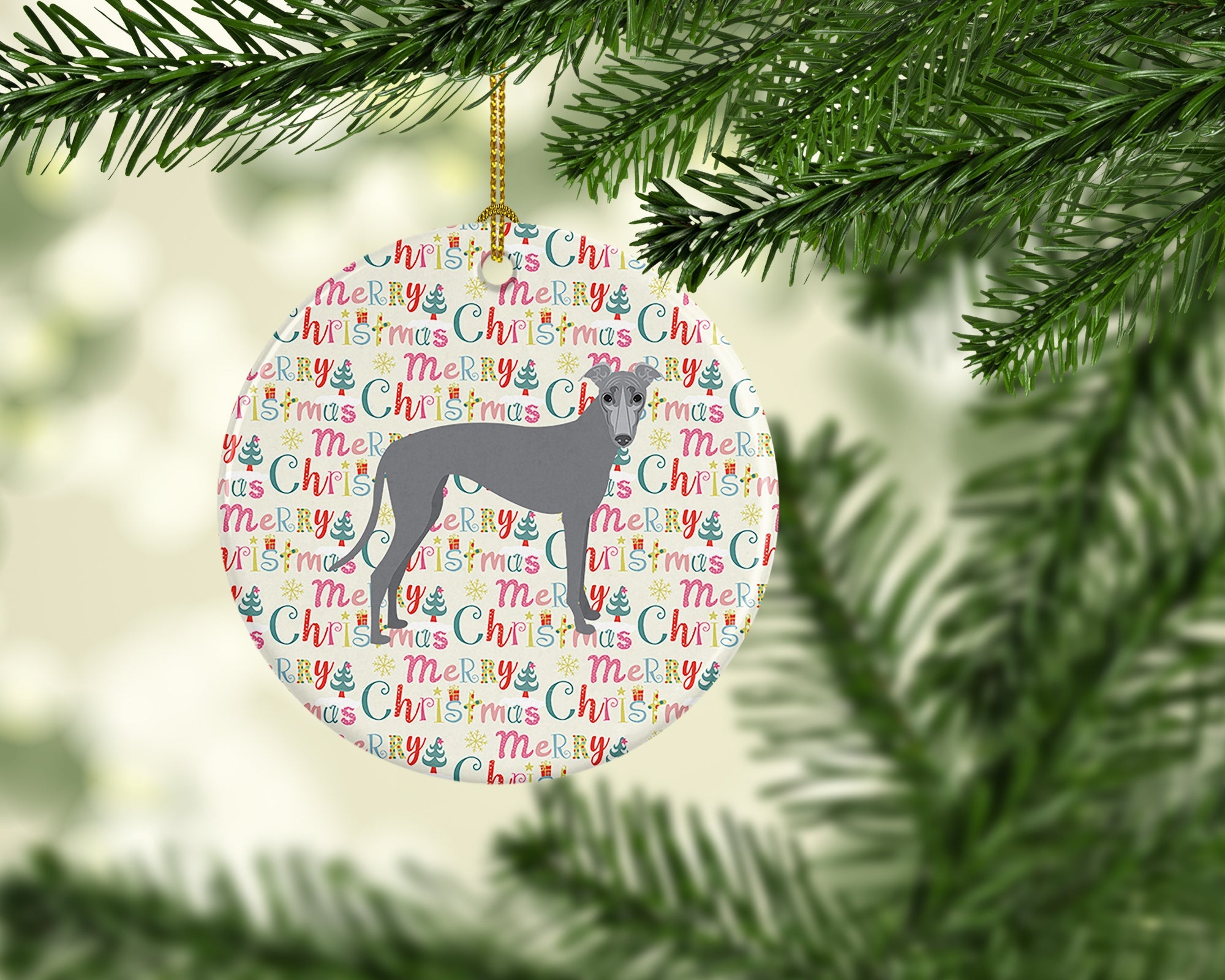 Greyhound Merry Christmas Ceramic Ornament