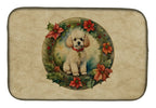 Poodle Christmas Flowers Dish Drying Mat