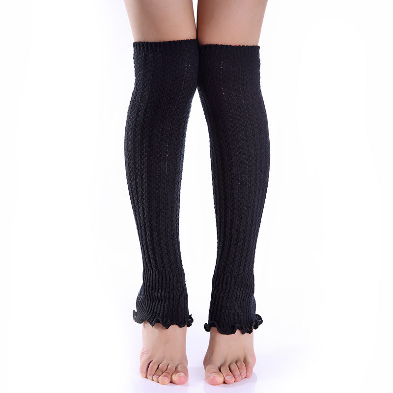 Warm Ladies' Knitted Wool Ruffled Knee Pad Leggings