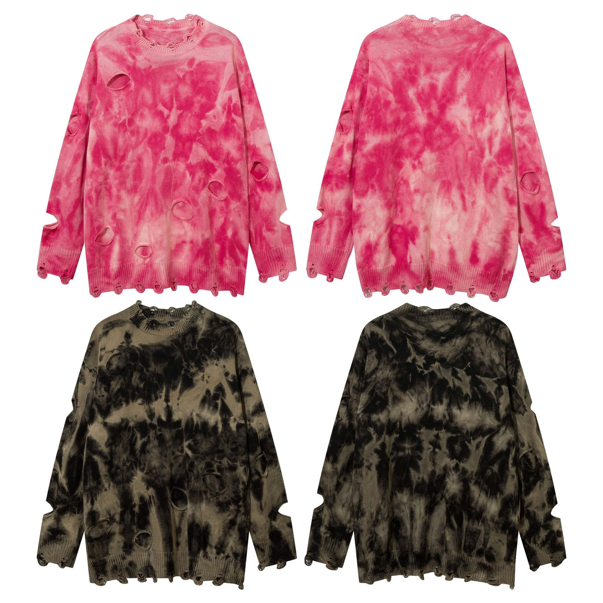 High Street Tie-Dyed Ripped Round Neck Sweater