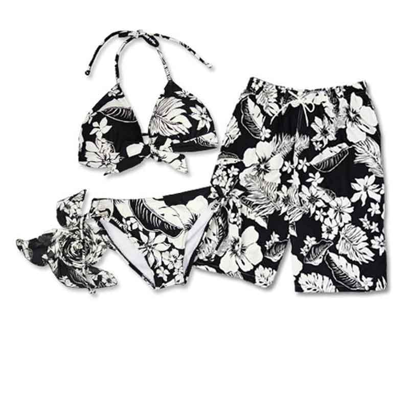 Black Floral Couples Three-Piece Bikini Swimwear Set