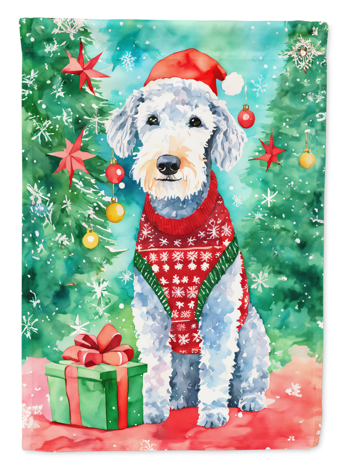 Bedlington Terrier Christmas Garden Flag