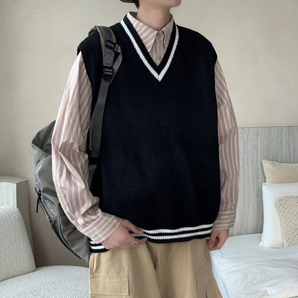 Men's V-neck Knit Vest Sweater for Fall