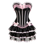 Striped Body Shaping Lingerie Set with Lace Skirt
