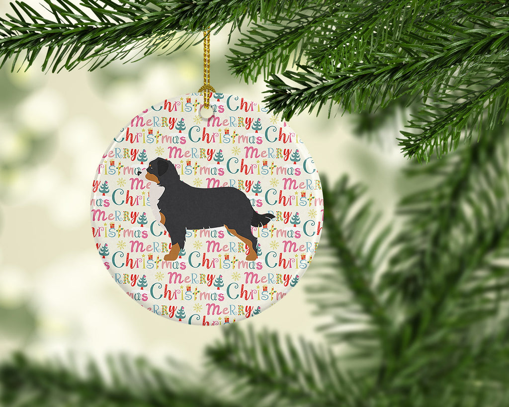 Bernese Mountain Dog Merry Christmas Ceramic Ornament