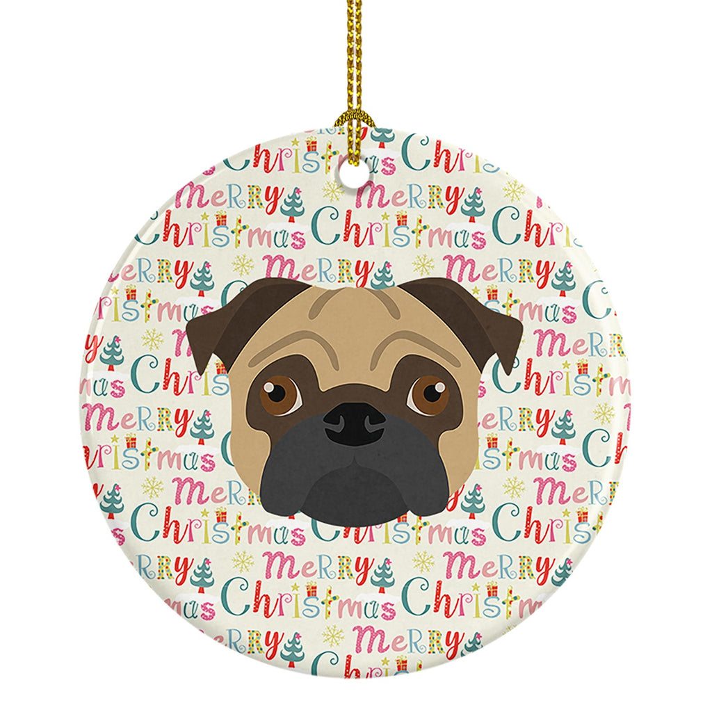 Pug Merry Christmas Ceramic Ornament