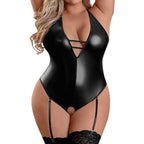 Plus Size Open Bra Crotchless Latex Bodysuit Lingerie