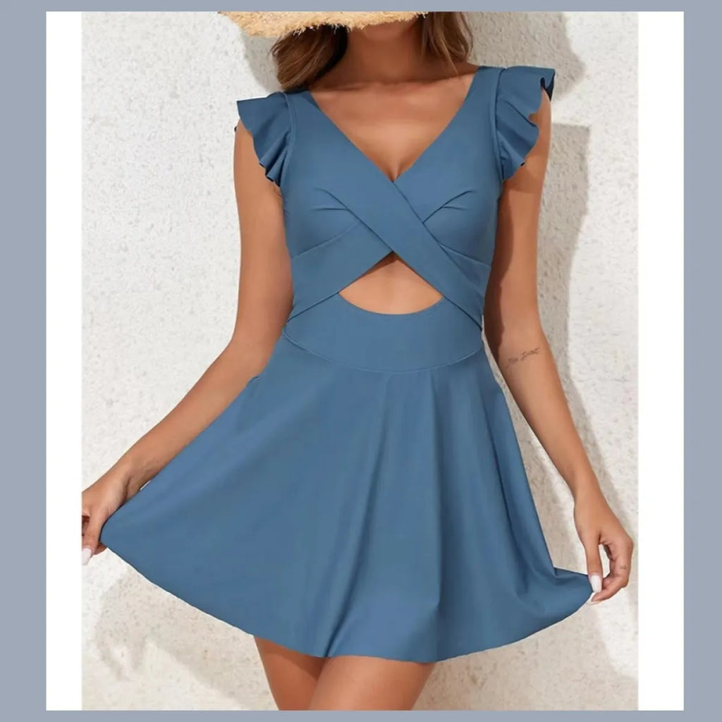 Ruffle Cross-Front Swim Dress