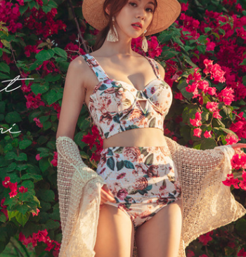Korean Floral Bikini Set with Skirted Design (3 Pieces)