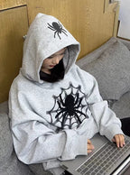 Women's Retro American Spider Letter Hooded Sweater