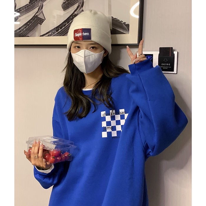 Klein Blue Women's Checkerboard Plus Velvet Sweater