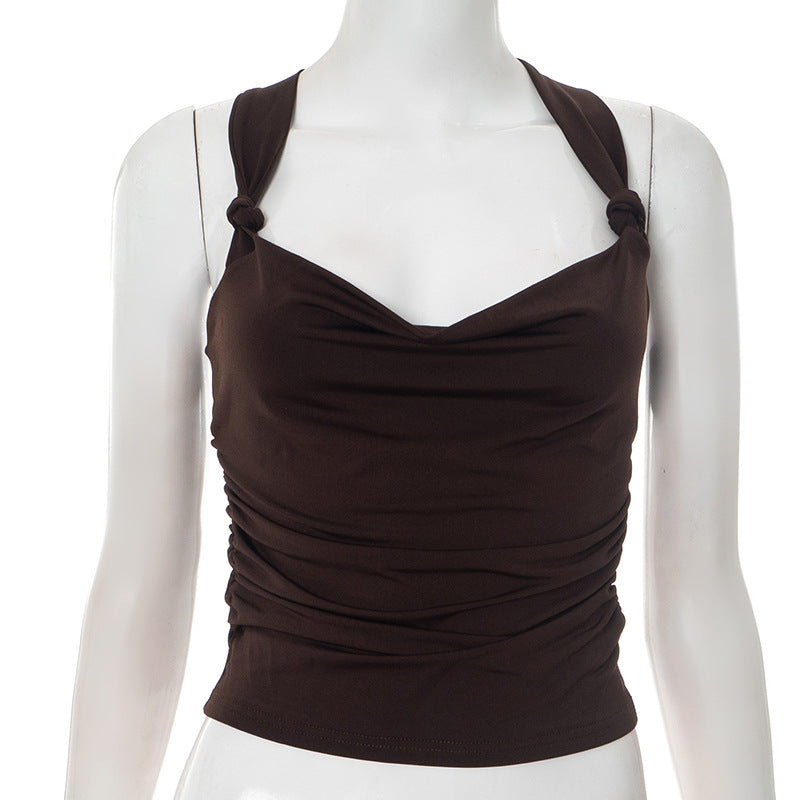 Pleated Cross Backless Crop Top