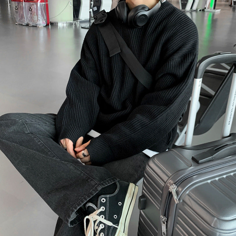 Lazy Style Solid Color Round Neck Pullover Sweater | Streetwear