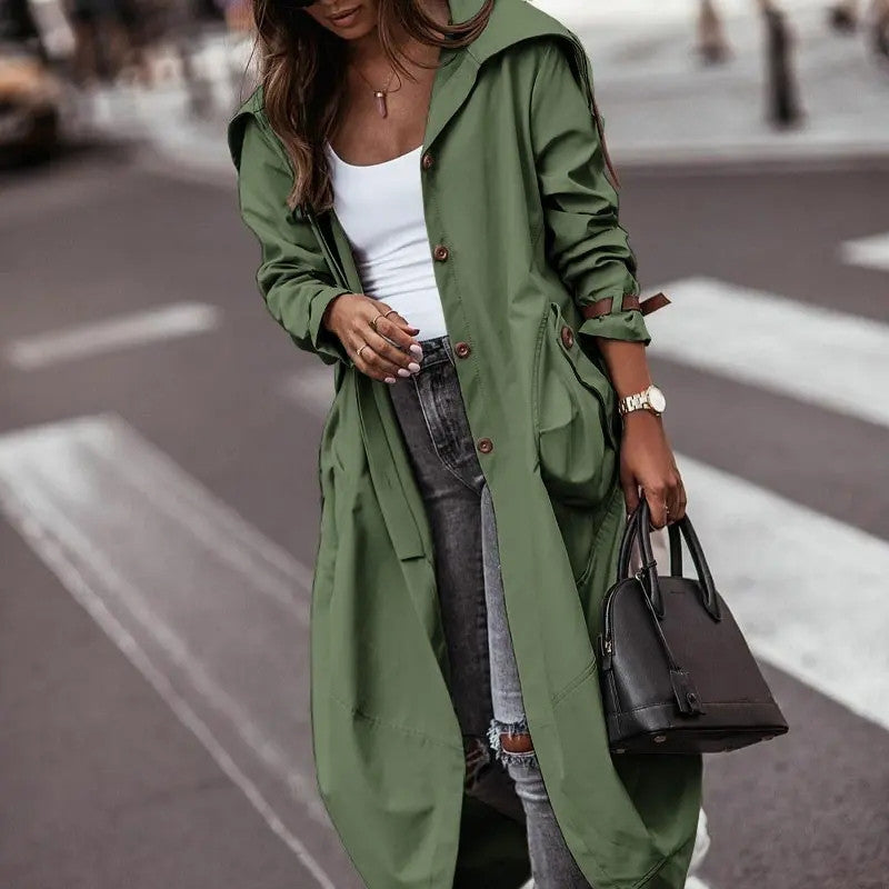 Women's Casual Mid-Length Trench Coat with Lapel