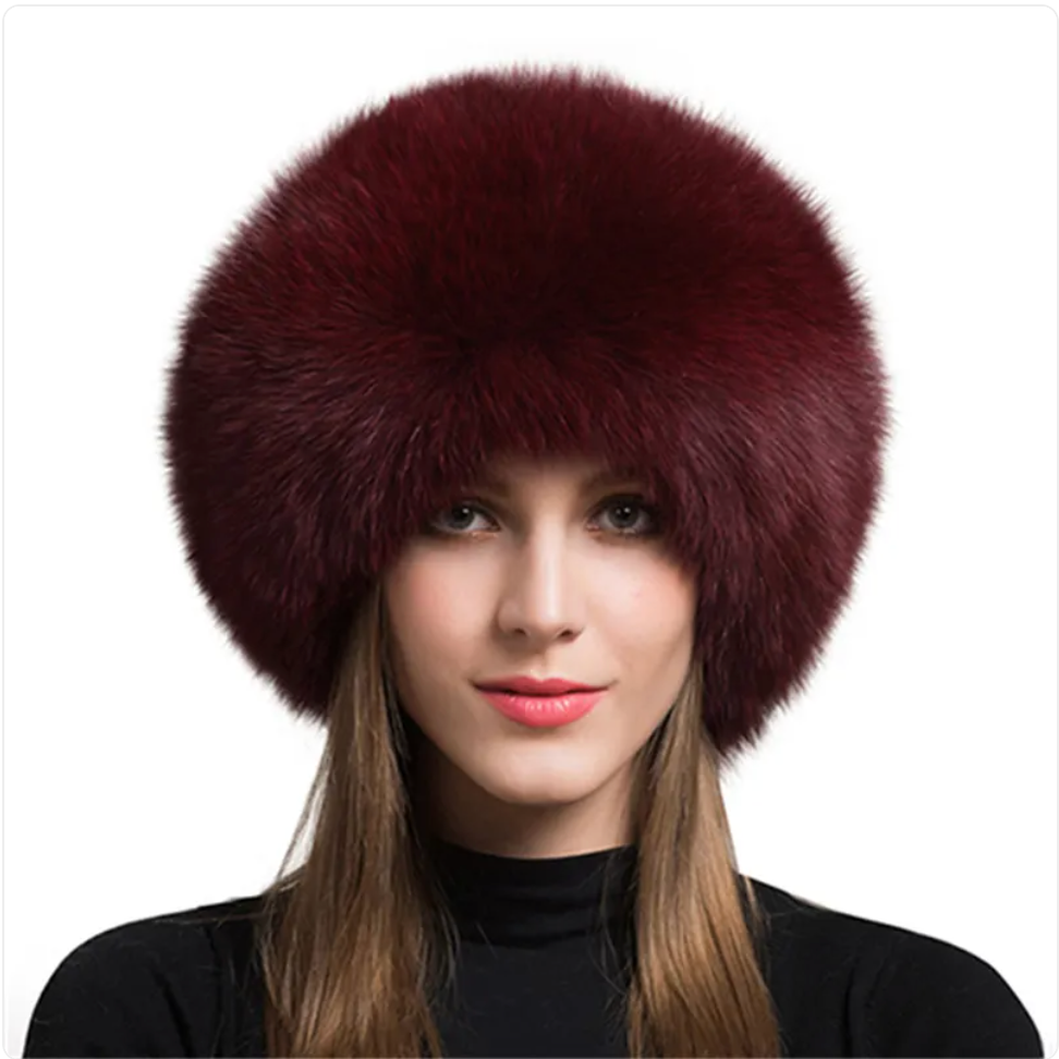Luxurious Fox Fur Hat for Women – Ear Warmer | Embroidered Cap
