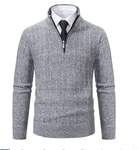Autumn Winter Zipper Half-Open Collar Warm Sweater