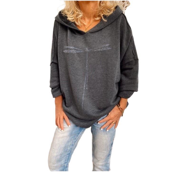 Printed Mid-Length Women's Hooded Sweater