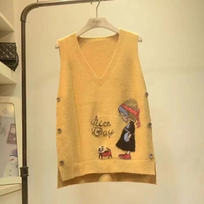 2024 Spring Autumn Cartoon Knit Vest for Women