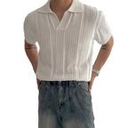 Mesh Knit Short-Sleeve Polo Tee