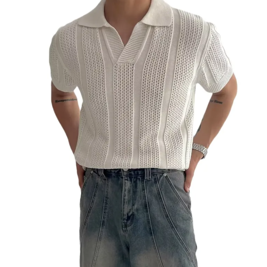 Mesh Knit Short-Sleeve Polo Tee