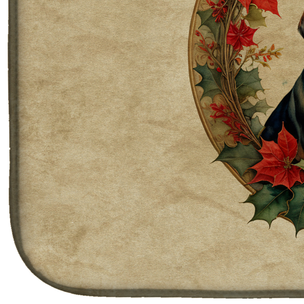 Bloodhound Christmas Flowers Dish Drying Mat